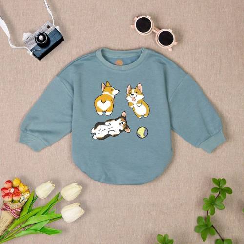 Corgi Puppy Romper Sweatshirt, Cute Newborn Outfit, Adorable Baby Clothes, Toddler Dog Lover Sweater, Cozy Baby Romper, Fun Baby Gift Idea