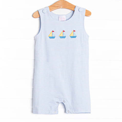 Sailboat Bay Embroidered Jon Jon, Blue – Stitchy Fish