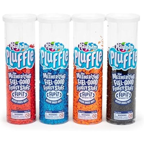 Educational Insights Playfoam Pluffle 4 Pack: Non-Toxic, Never Dries Out, Sensory Play, Ages 3 and Up, red, Blue, Orange, Black, 1942B