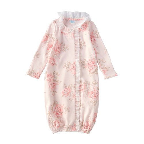 Edgehill Collection Baby Girls Newborn-6 Months Rose Floral Printed Chiffon Ruffle Interlock Gown