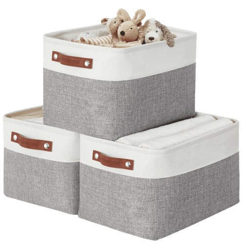 DECOMOMO Large Storage Baskets, Baskets and Bins, Fabric Storage Bins (Gray and White, Set of 3)