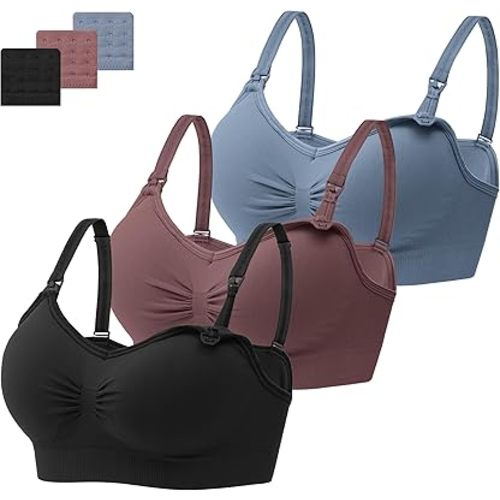 habibee Womens Nursing Bra Seamless Sleep Breastfeeding Maternity Bra with Remove Bra Pads Extenders 3 Pack