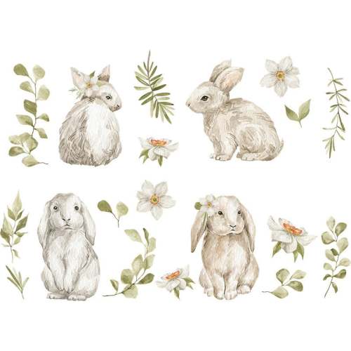 Bunny Wall Decals for Kids Room, Cartoon Rabbit Nursery Stickers, Removable Peel and Stick Vinyl Decor, Woodland Animal Theme, Baby Room Art
