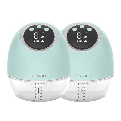 Horigen Breast Pump 2267K Double Green Electric Wearable Breast Pump LCD Panel 4 Modes 10 Suction Levels 180ml Bottle Suit for Short Flat Inverted Nipples Hands Free USB Rechargeable