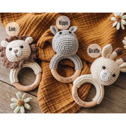 Baby Shower Gift Personalized Animal Crochet Rattle Custom - Etsy