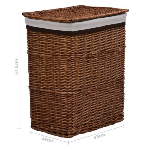 vidaXL Laundry Basket Willow Bathroom Household Supply Box Bin Brown/White - 16.9" x 13.4" x 22.6"