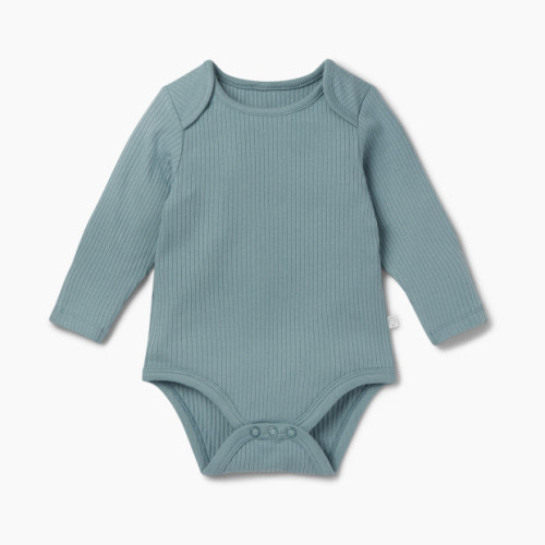 MORI Ribbed Long Sleeve Bodysuit - Sky, 3-6 M