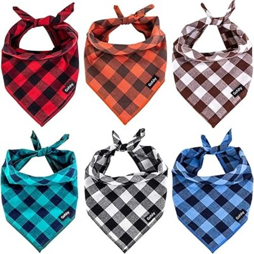 Buffalo Plaid Dog Bandanas Fall Christmas X-Large 6PCS Dog Gifts Red Blue Green Orange Black Brown Scarf Adjustable Kerchief for Medium Large Pets