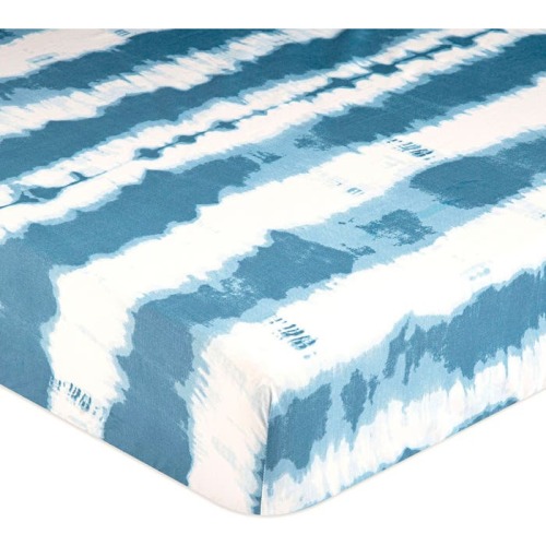 CRANE BABY Cotton Sateen Fitted Crib Sheet, Blue Tie Dye