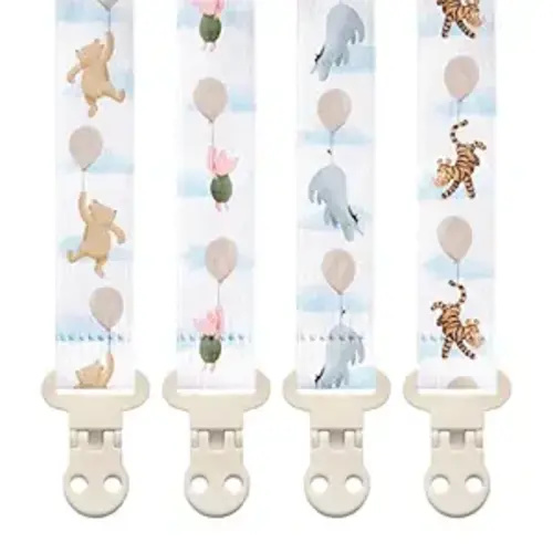 Stadela Baby Pacifier Clip Holder - Girl or Boy Unisex Neutral 4 Pack Gift Set – Vintage Classic Winnie Teddy Bear and Friends
