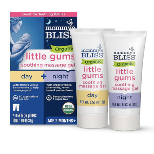 Mommy's Bliss Organic Little Gums Soothing Massage Gel Day and Night Combo, Great for Teething Babies, Age 2 Months+, Sugar Free, Mild & Sweet Flavor, 2 - 0.53 Oz Tubes (Pack of 1)