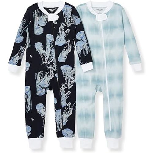 Burt's Bees Baby Baby Boys' Pajamas, Zip-Front Non-Slip Unisex Footed Sleeper Pjs, Organic Cotton