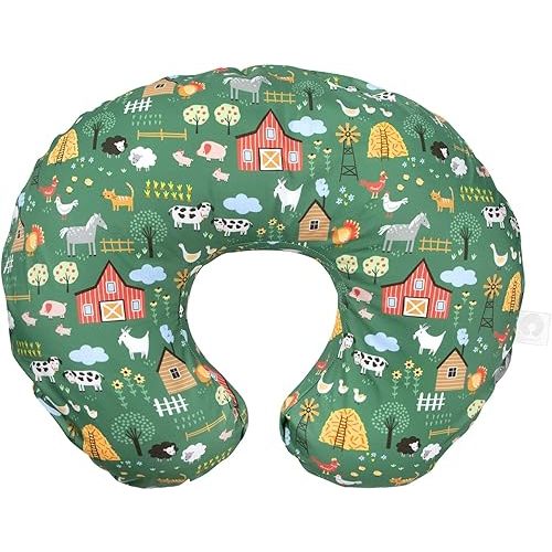 Boppy Nursing Pillow Original Support, Green Farm, Ergonomic Nursing Essentials for Bottle and Breastfeeding, Firm Fiber Fill, with Removable Nursing Pillow Cover, Machine Washable
