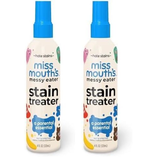Miss Mouth's HATE STAINS CO Stain Remover for Clothes - 4oz Newborn & Baby Essentials Messy Eater Stain Treater Spray - No Dry Cleaning Food, Grease, Coffee Off Laundry, Underwear, Fabric (Pack of 2)