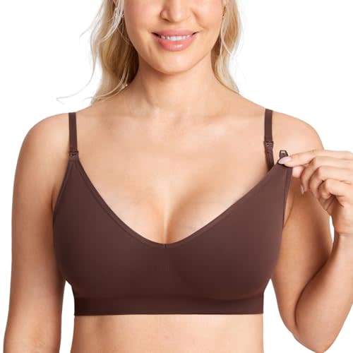 MOMANDA Seamless Nursing Bras for Breastfeeding | Maternity sleep bralettes, V neck, Wireless, Comfortable, For women