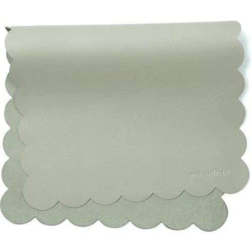 Vegan Leather Baby Changing Mat (16 X 30 in) - Multipurpose Wipeable and Portable Diaper Changing Mat - Foldable for Travel (Sage Scallop)