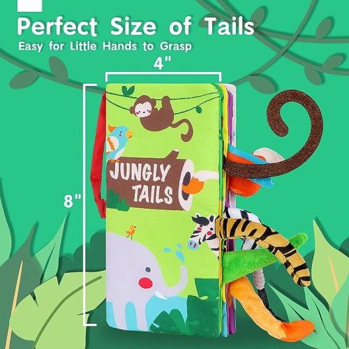 beiens Baby Books Toys, Touch and Feel Crinkle Cloth Book for Infant Baby 0-3-6-12-18 Months, Early Development Interactive Stroller Soft Toys, Shower Gifts Christmas Stocking Stuffers for Boys Girls - Jungle Tails-1 Book