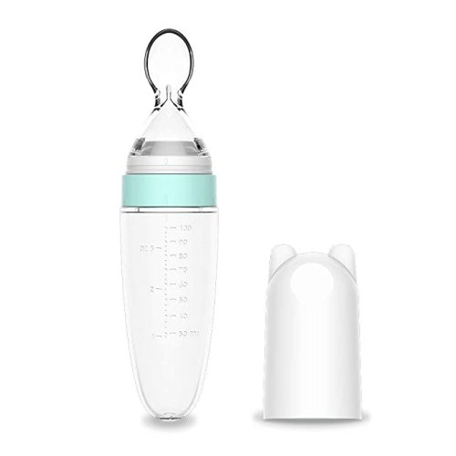 Silicone Squeeze Feeding Spoon, Baby Food Dispensing Spoon With Dust Cover, BPA Free - Green