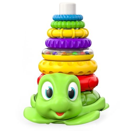 Move2Play, Stacking Toy | Includes 7 Unique Rings | Montessori Development | Baby Gift for 1 Year Old Boys & Girls | Ages 0-6+, 9, 10, 12, 18+ Months | Turtle Stacker