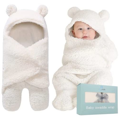 BlueMello Baby Swaddle Blanket | Ultra-Soft Plush Essential for Infant 6-12 Months | Receiving Swaddling Wrap White | Ideal Newborn Registry and Toddler Boy Accessories | Perfect Baby Girl Shower Gift