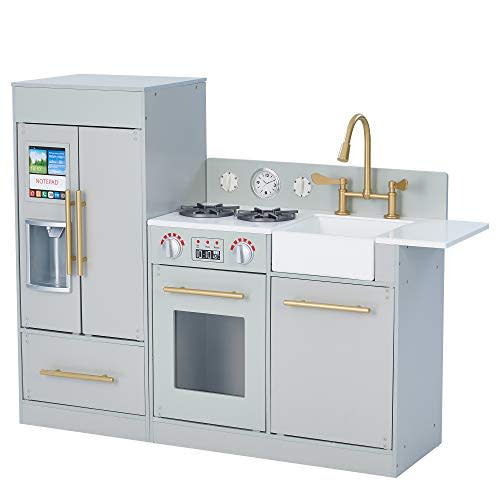 Teamson Kids Play Kitchen in Gray with Gold Accents