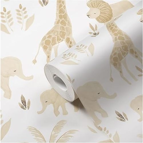 Crane Baby Safari Wallpaper for Nursery, Nursery Wallpaper for Boys and Girls, Jungle Wallpaper, 21" w x 270" h, Animal Print Wallpaper, Gender Neutral Wallpaper, Safari Nursery Decor, Baby Wallpaper