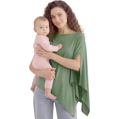 PATPAT Nursing Cover for Breastfeeding, Soft Breathable Bamboo Viscose Privacy Poncho, Multi-Use Breastfeeding Cover for Moms, Portable Nursing Shawl & Baby Blanket(Olive Green)