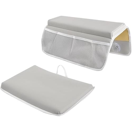 Non-Slip Baby Bath Kneeler Elbow Rest Pad Set, Ultra Comfortable 1.18-Inch Thick Cushion for Bathtub, Kneeling Pad for Parents, Waterproof and Soft for Baby Bath Time, with Storage Pockets