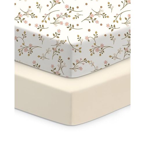 Baby Crib Sheets Boy Girl for Standard Crib Mattress - Pink Vintage Floral&Beige, Soft Jersey Knit, Breathable and Cozy, Fits 28''x52''x9'' Deep Pocket