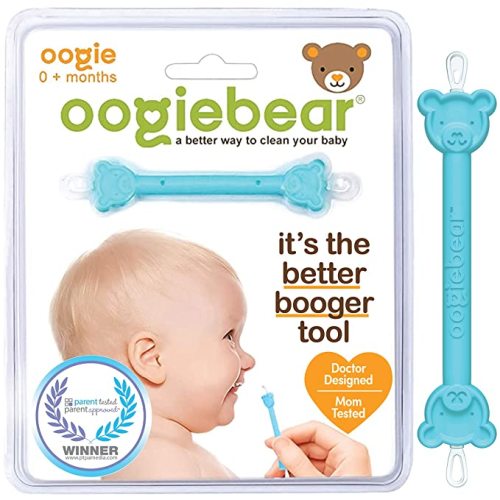 oogiebear - The Safe Baby Nasal Booger and Ear Cleaner - Baby Shower Registry Essential | Easy Baby Nose Cleaner Gadget for Infants and Toddlers | Dual Earwax and Snot Removal (Blue, Single) - 1 Count