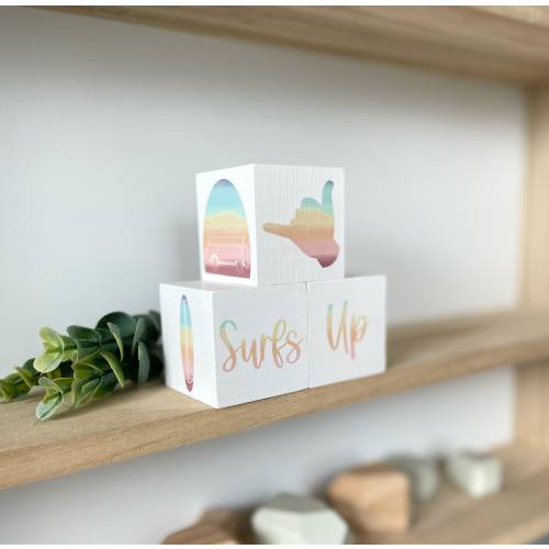 Tropical, Surf board, Waves, Surfing Decor Block Set