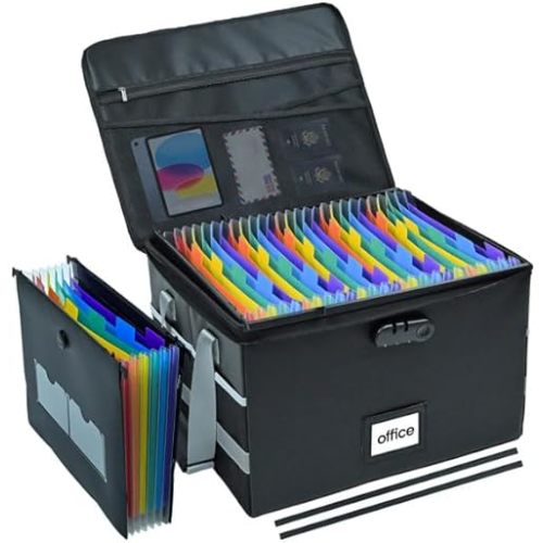 File Box with Hanging Folders Important Fireproof Document Organizer with Lock Collapsible Portable File Box with Handle for Home or Office for Hanging Letter & Legal Folder
