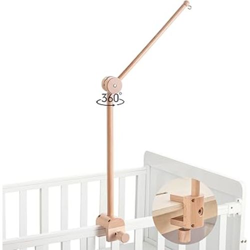 HI BABY MONMENT Crib Mobile Arm - Rotating Baby Mobile Hanger, Natural Beech Wood, Mobile Stand for Crib Nursery Decor, Perfect for Baby Girl or Boy