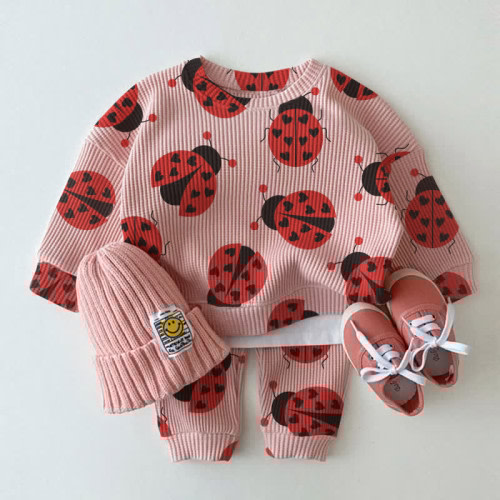 Baby Toddler Ladybug Pink Waffle 2-piece Set