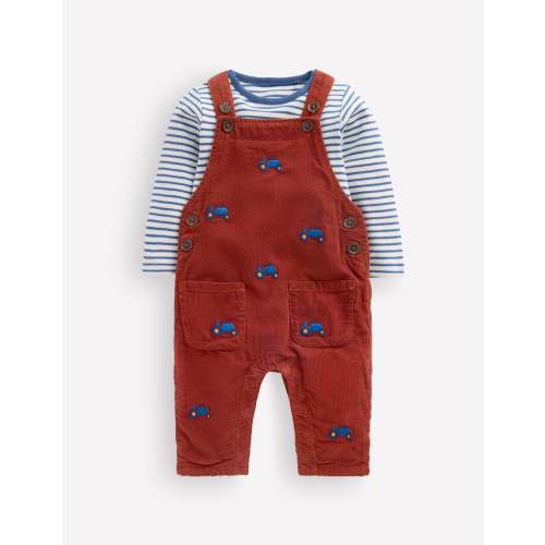 Woven Overalls Set-Brick Red Tractors