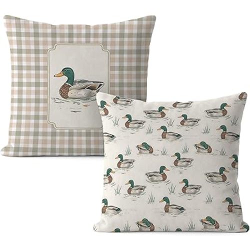 Farmhouse Mallard Duck Pillow Covers 18x18, Mallard Duck Nursery Decor, Ducks Hunting Gifts Decorative Throw Pillow Covers for Kids Room Home Living Room Bedroom Sofa Couch Set of 2