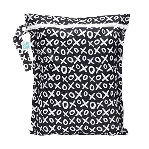 Bumkins Waterproof Wet Bag for Baby, Travel, Swim Suit, Cloth Diapers, Pump Parts, Pool, Gym Clothes, Toiletry, Strap to Stroller, Daycare, Zipper Reusable Bag, Wetdry Packing Pouch, XOXO Black