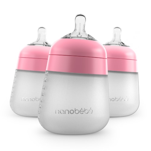 Nanobebe Pink 9oz Anti-Colic Flexy Silicone Baby Bottles | 3 Pack
