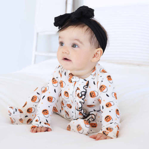 Trick or Treat Bamboo Waffle Ruffle Zipper Footie