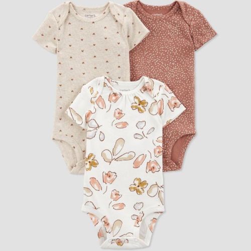 Carter's Just One You® Baby Girls' 3pk Short Sleeve Bodysuit - White/brown Newborn