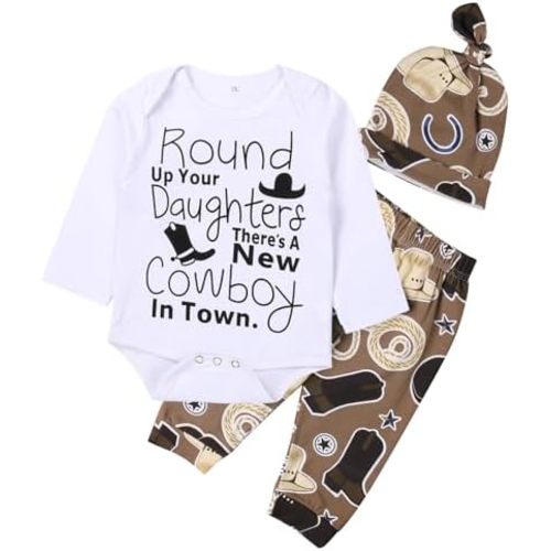 Newborn Baby Boy Clothes Long Sleeve Romper Onesie Camo Pants with Hat Infant Outfit