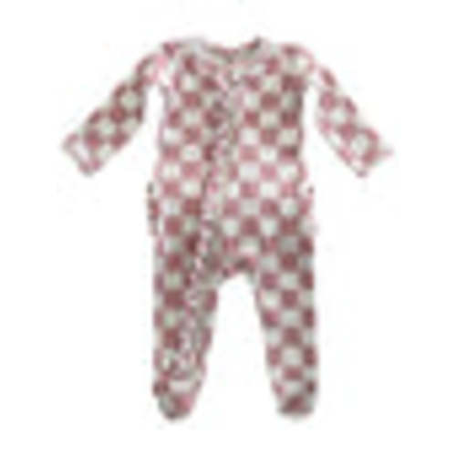 Strawberry Shortcake Checkerboard / Organic Frill Zip Footie – SpearmintLOVE