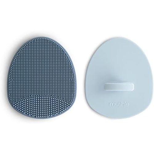 mushie Baby Bath Cradle Cap Brush | Soft Silicone Bristles for Dry Skin, Eczema, & Cradle Cap Treatment | 2-Pack (Tradewinds/Periwinkle)