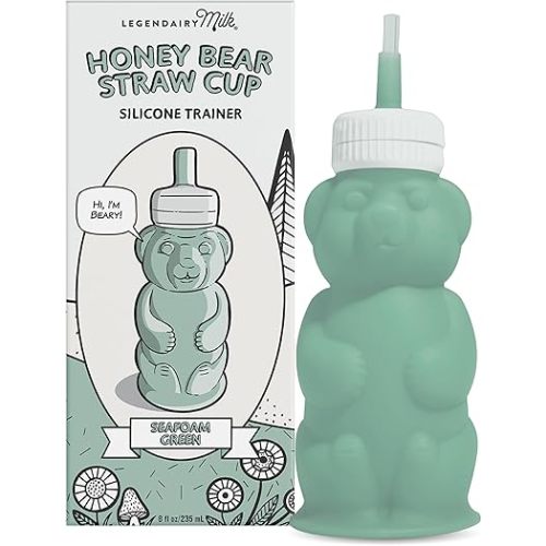 Legendairy Milk Honey Bear Straw Cup Silicone for Babies (Green), 8 oz. Dishwasher Safe, Food Grade Silicone, Honeybear Sippy Cup for Ages 4+ Months