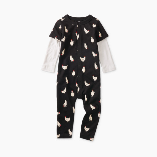 Tea Collection Layered Button-Up Baby Romper - Peruvian Chickens, 0-3 M