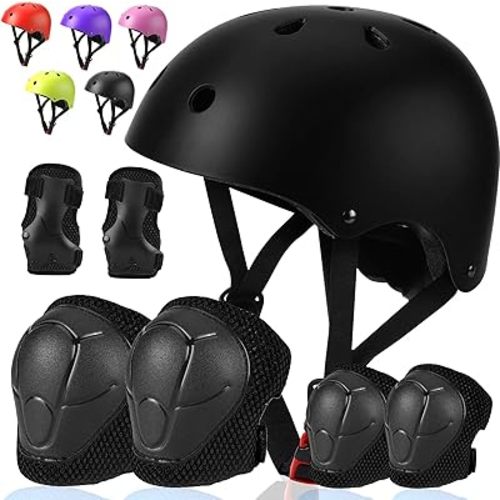Toddler Kids Bike Helmet Set - Adjustable Cycling Helmet with Knee, Elbow Pads & Wrist Guards Sport Protective Gear Little Kid