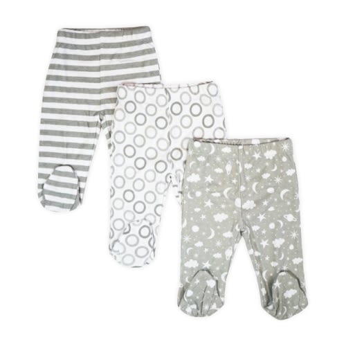 Size: 3M, Spasilk Baby Boys' Cotton Pull on Footed Pants, Pack of 3, Gray Celestial