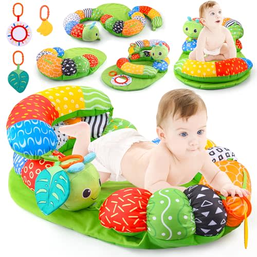 ARANEE 2-in-1 Tummy Time Mat & Seated Support Pillow Baby Toys 6-12 Months, Baby Tummy Time Toys Sit Me Up Floor Seat for Newborns and Older Babies, with Detachable Support Pillow and Toys