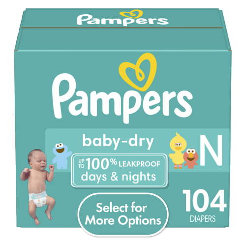 Pampers Baby-Dry Hypoallergenic Newborn Diapers, Leakproof with Wetness Indicator, 104 Count