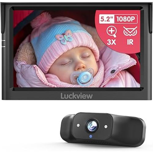 BM1 Baby Car Camera for Back Seat & Pet Monitoring, 5'' 1080P Monitor with IR Night Vision, 3X Zoom, Crystal Clear View, Easy 5-Min Wired Installation for Peace of Mind